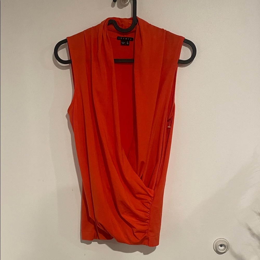 Theory Vibrant Koral Drape Blouse Sz Petite B118